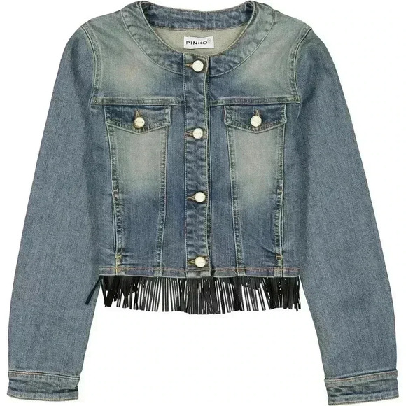 PINKO Girls Denim Fringe Jacket - Picture 1 of 11